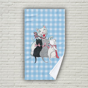 Group of Kittens With Mother Cat Pink Bows Plaid Hand Towel