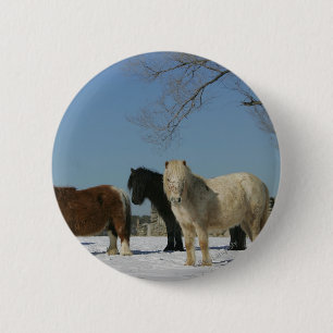 Group of Miniature Horses in the Snow 6 Cm Round Badge