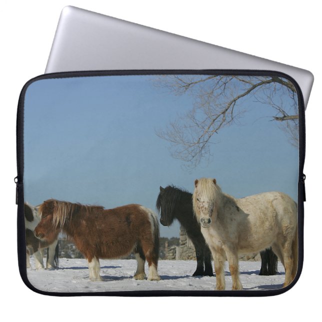 Group of Miniature Horses in the Snow Laptop Sleeve (Front)