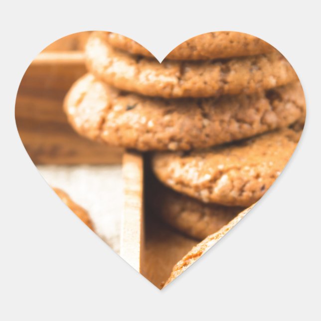 Group of oatmeal cookies on the wooden tray heart sticker (Front)