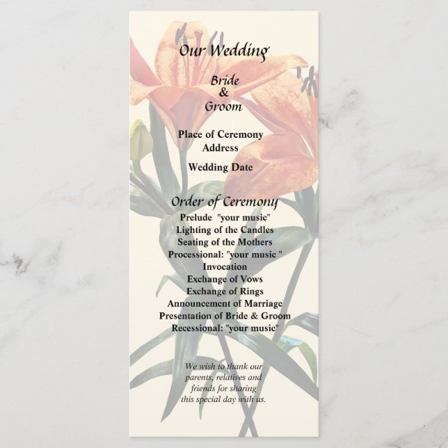 Group of Orange Lilies Program Programme (Front)