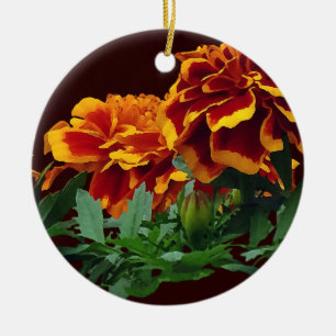 Group of Orange Marigolds With Yellow Tips Ceramic Tree Decoration