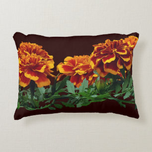 Group of Orange Marigolds With Yellow Tips Decorative Cushion