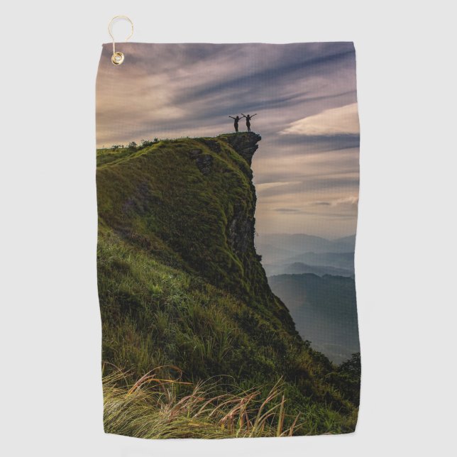 Group of people standing on a cliff edge Towels (Front)