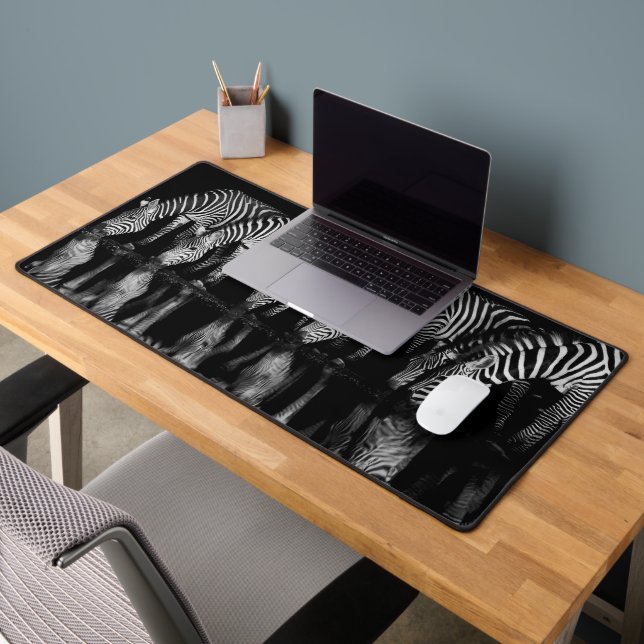 Group of Plains Zebra Drink Together at Night Desk Mat (Office 2)