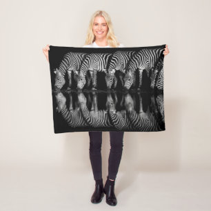 Group of Plains Zebra Drink Together at Night Fleece Blanket