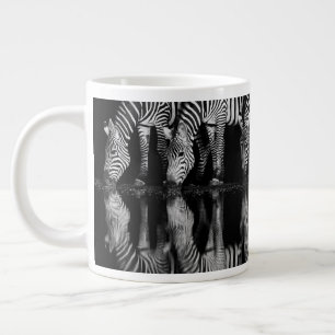Group of Plains Zebra Drink Together at Night Large Coffee Mug