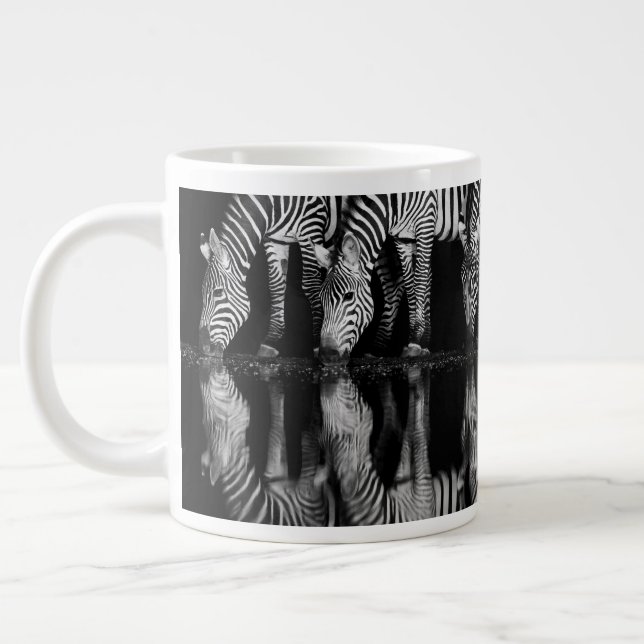 Group of Plains Zebra Drink Together at Night Large Coffee Mug (Left)