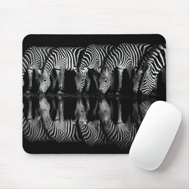 Group of Plains Zebra Drink Together at Night Mouse Mat (With Mouse)