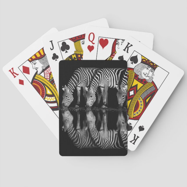 Group of Plains Zebra Drink Together at Night Playing Cards (Back)