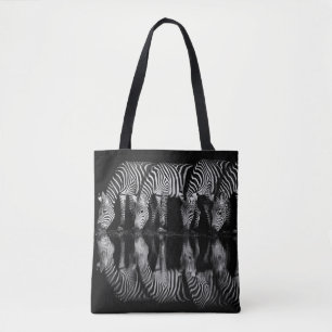 Group of Plains Zebra Drink Together at Night Tote Bag