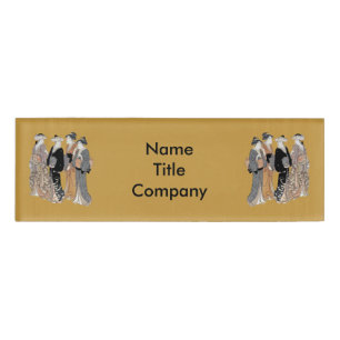 Group of Pretty Japanese Geisha Ladies yellow Name Tag
