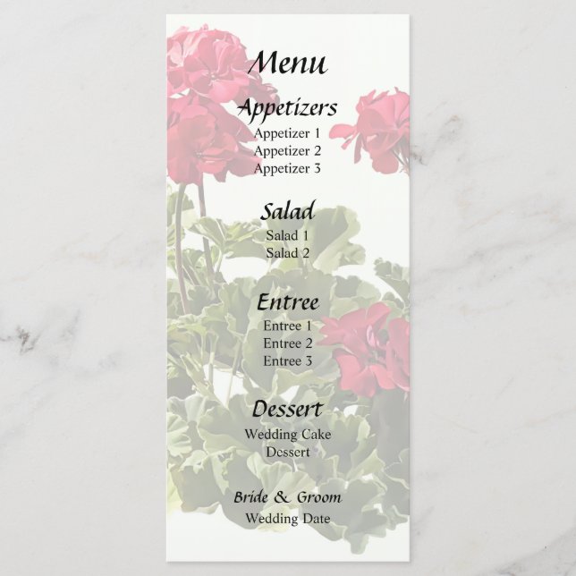 Group of Red Geraniums Menu (Front)