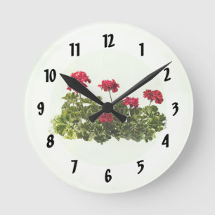 Group of Red Geraniums Round Clock