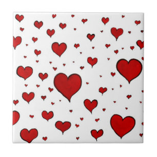 Group of Red Hearts Ceramic Tile