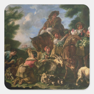 Group of shepherds with a horse square sticker