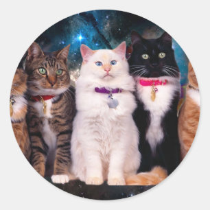 Group of sitting cats in the space classic round sticker