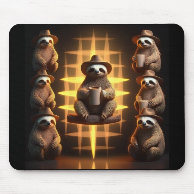 Group Of Sloths Drinking Coffee Mouse Mat (Front)