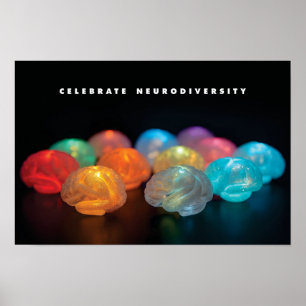 Group of small glowing brains in multiple colours  poster