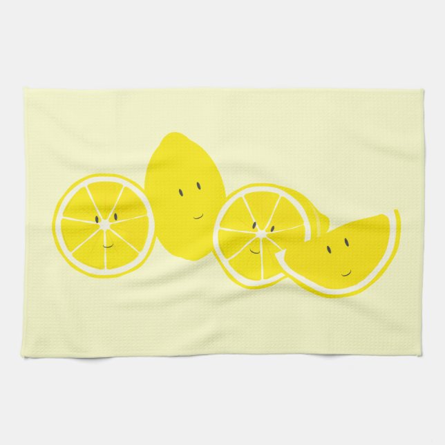 Group of smiling lemon characters tea towel (Horizontal)