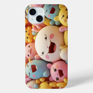 Group of soft, happy creatures in pastels iPhone 15 mini case