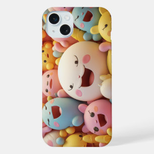 Group of soft, happy creatures in pastels iPhone 15 plus case