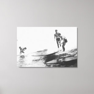 Group of Surfers in Honolulu, Hawaii Surfing Canvas Print