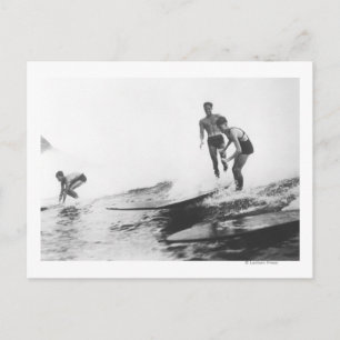 Group of Surfers in Honolulu, Hawaii Surfing Postcard