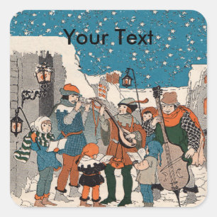 Group of Vintage Christmas Carolers Musicians Snow Square Sticker