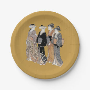 Group of Vintage Japanese Geisha Women Paper Plate