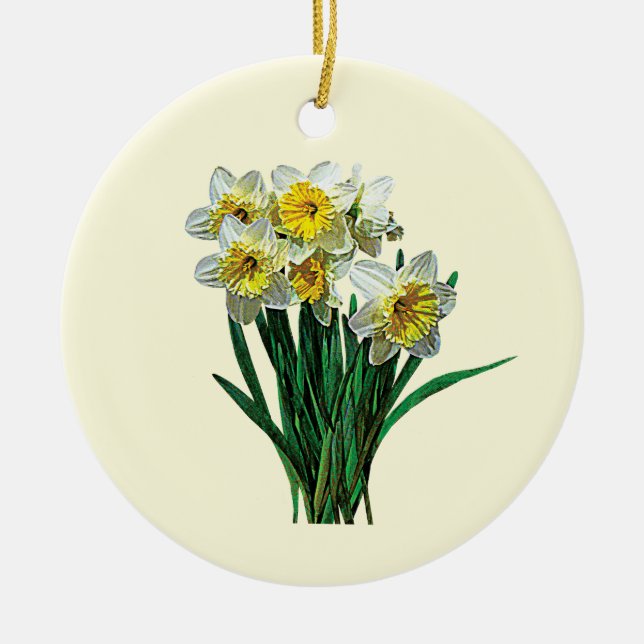 Group of White Daffodils Ceramic Tree Decoration (Front)