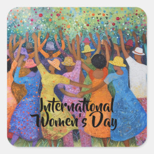 Group of Women Celebrating Participating Square Sticker