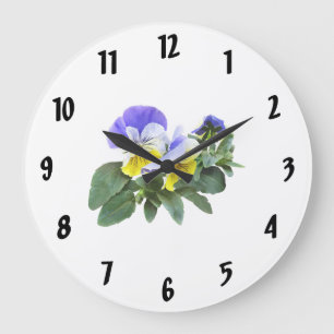 Group Of Yellow And Purple Pansies Large Clock