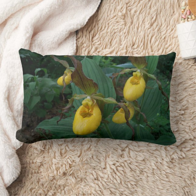 Group Of Yellow Lady's Slipper Orchid Flowers Lumbar Cushion (Blanket)