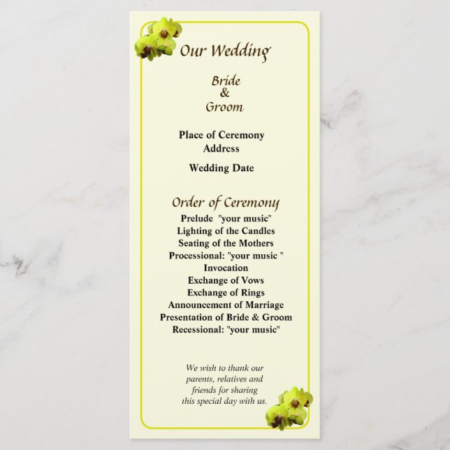 Group of Yellow Orchids Wedding Program Programme (Front)