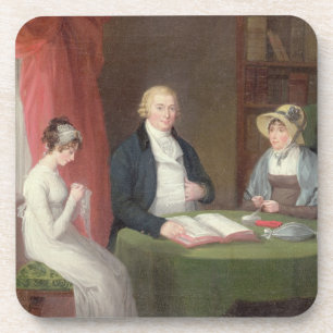 Group Portrait at a Drawing Room Table (oil on can Coaster
