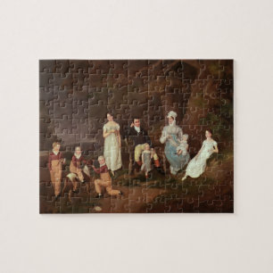 Group portrait of a Squire, his Wife and Children Jigsaw Puzzle