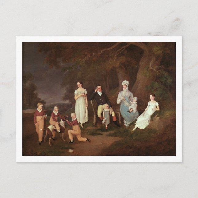 Group portrait of a Squire, his Wife and Children Postcard (Front)