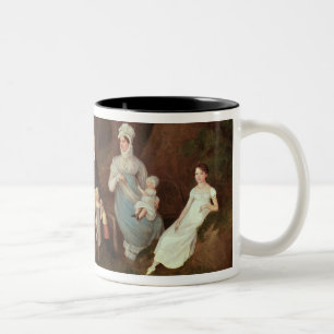 Group portrait of a Squire, his Wife and Children Two-Tone Coffee Mug