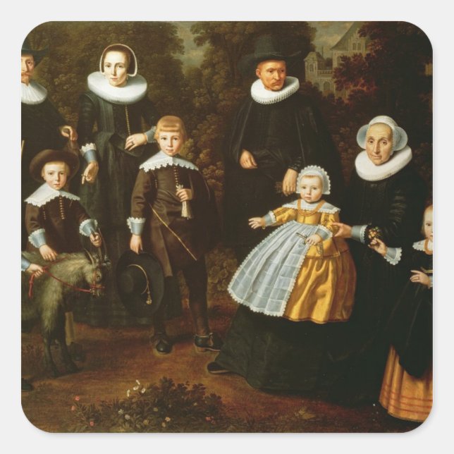 Group portrait of three generations of a square sticker (Front)