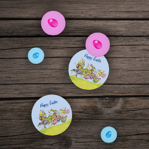 Group Running Easter Bunnies Baskets Eggs Grass Confetti