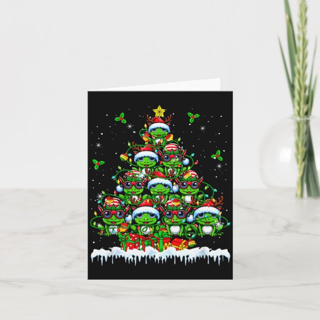 Group Santa Reindeer Elf Frogs Xmas Tree Colorful  Card (Front)