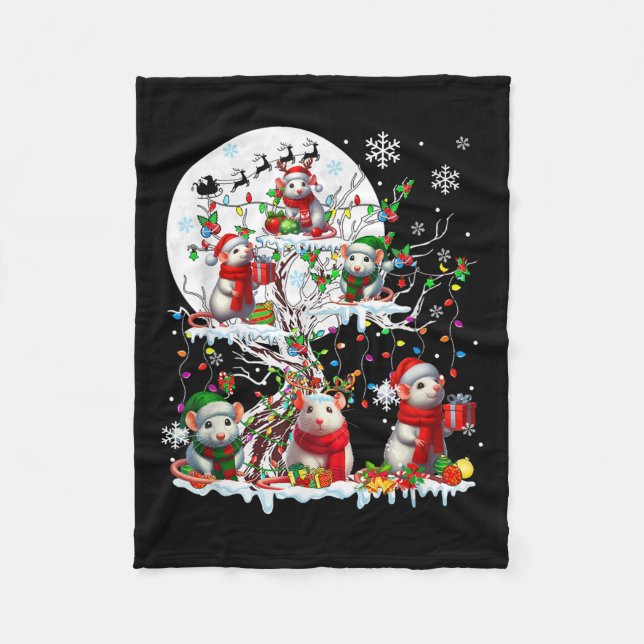 Group Santa Reindeer Elf Rats On Tree Christmas Sn Fleece Blanket (Front)