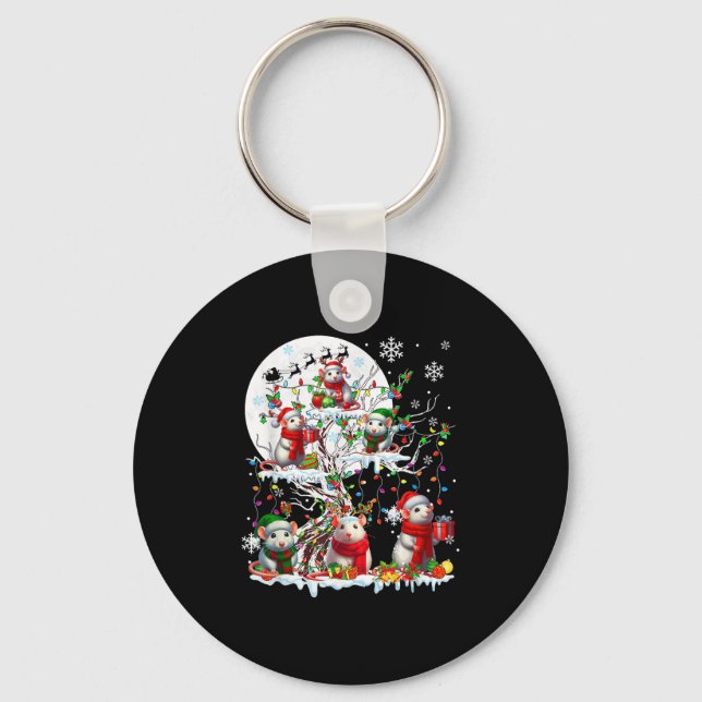 Group Santa Reindeer Elf Rats On Tree Christmas Sn Key Ring (Front)