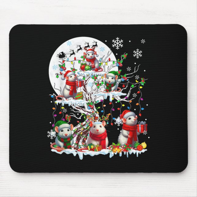 Group Santa Reindeer Elf Rats On Tree Christmas Sn Mouse Mat (Front)
