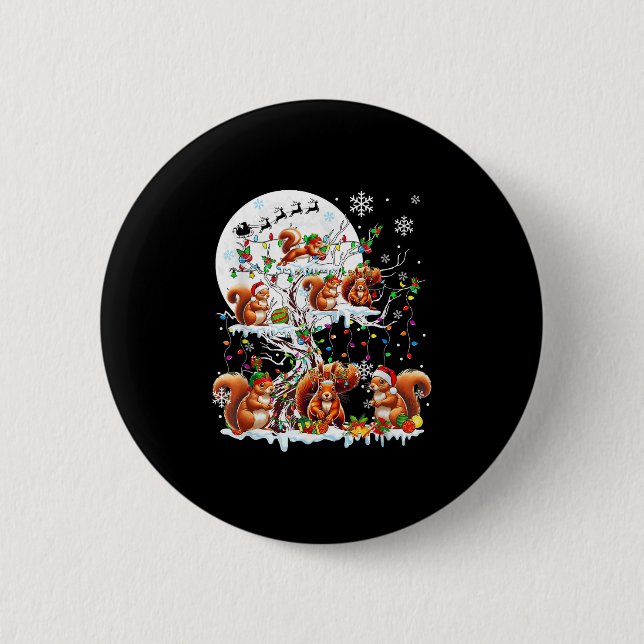 Group Santa Reindeer Elf Squirrels On Tree Christm 6 Cm Round Badge (Front)