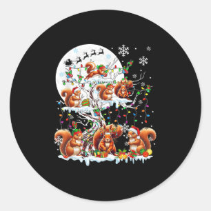 Group Santa Reindeer Elf Squirrels On Tree Christm Classic Round Sticker