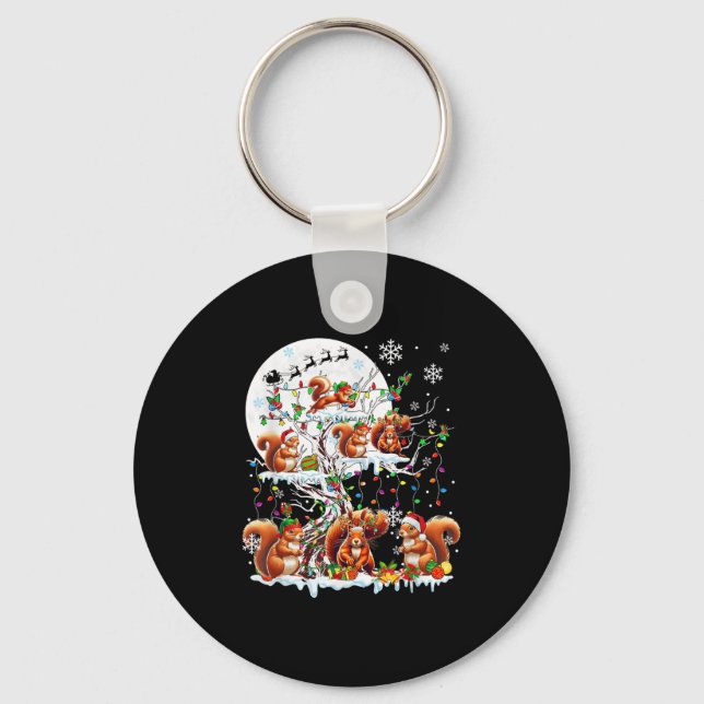Group Santa Reindeer Elf Squirrels On Tree Christm Key Ring (Front)