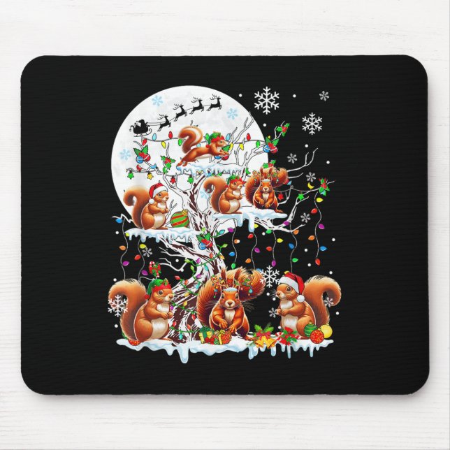 Group Santa Reindeer Elf Squirrels On Tree Christm Mouse Mat (Front)