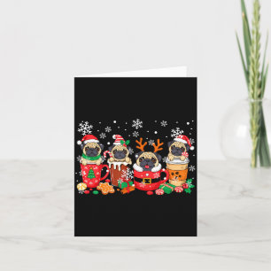 Group Santa Reindeer Pugs In Coffee C Christmas  Card
